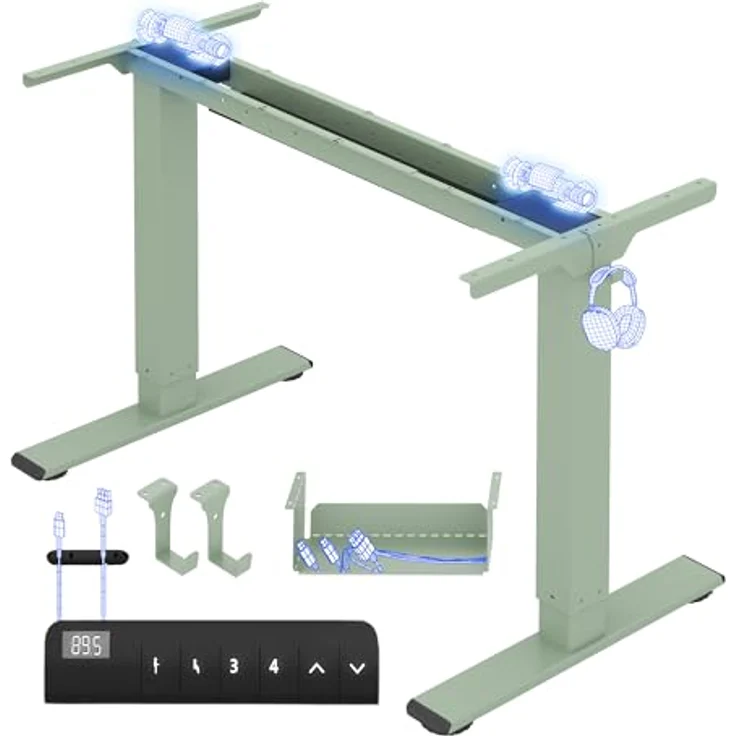 FLEXISPOT Höhenverstellbarer Schreibtisch Gestell, Elektrisch Tischbeine mit 2 Motoren & LED-Höhenanzeige & 4 Speicherfunktionen, inkl. 2 Haken & Kabelmanagement, Minzgrün – Bild 1