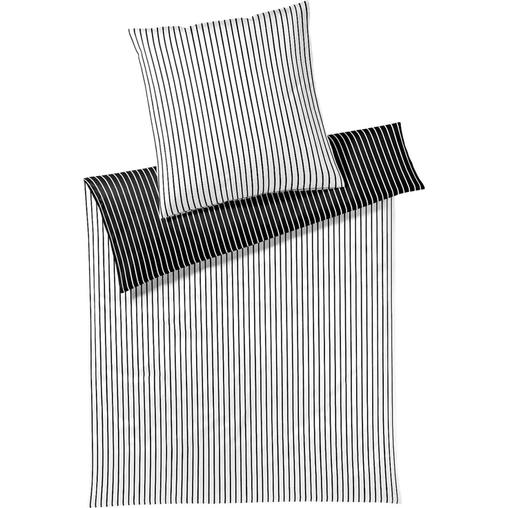 Elegante Mako Satin Bettwäsche Lined 24563-9 schwarz Streifen 135x200 – Bild 1