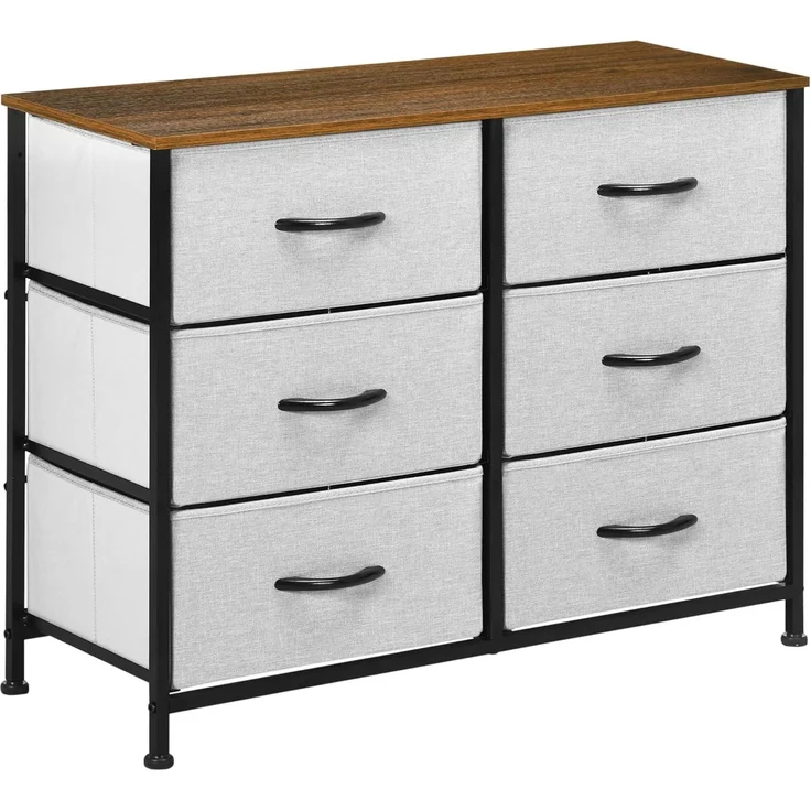HOMCOM Kommode Sideboard mit 6 klappbaren Stoffschubladen, Schubladenschrank (Aufbewahrungsschrank, 1 St, Mehrzweckschrank), Grau 80 x 30 x 62,5 cm