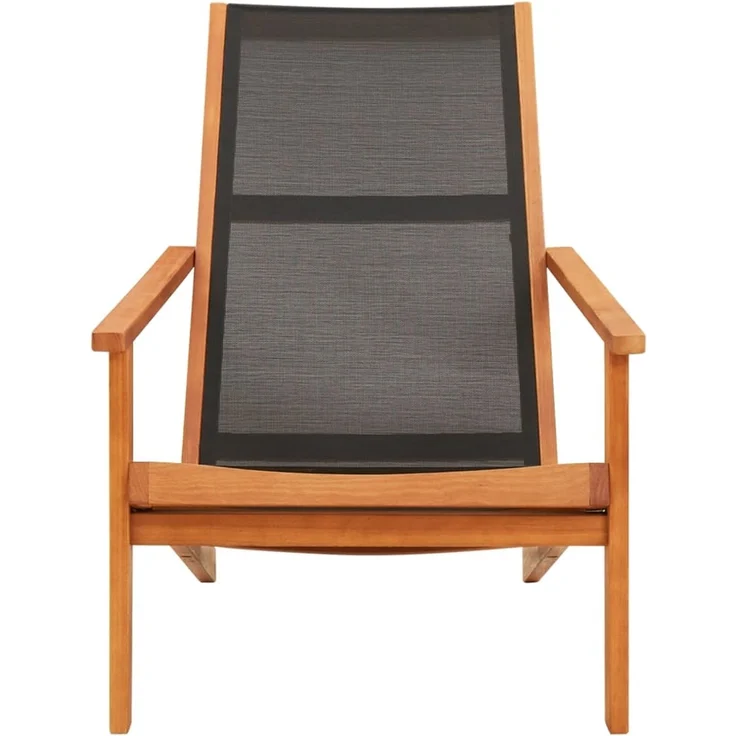Garten-Loungestuhl, Sonnenliege Schwarz Massivholz Eukalyptus und Textilene – Bild 2