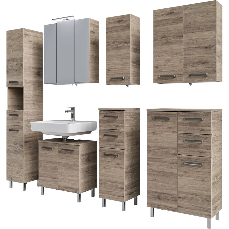 Pelipal Badmöbel-Set Quickset 313, Sanremo Eiche - Waschbeckenunterschrank, Spiegelschrank, Hochschrank, Hängeschrank, Unterschrank – Bild 1