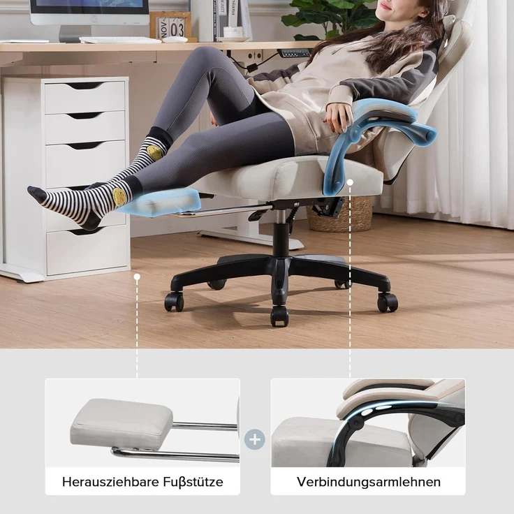 GTPLAYER Gaming-Stuhl Ergonomischer Gaming Sessel Schreibtischstuhl mit Stoffoberfläche (Pacekung), Federsitzkissen mit Fußstütze – Bild 5