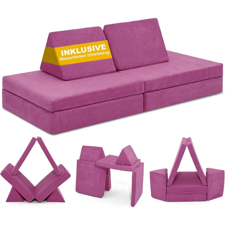 Linodino Kindersofa Spielsofa I aus Schaumstoff Bausteine I Spielcouch für Kinder, Wasserfeste Unterbezüge, Waschbare Chenille Bezüge 30° – Bild 1