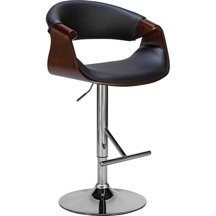 Barhocker GASEN - Kunstleder Walnuss/schwarz 60x52x95 cm | Barstuhl Höhenverstellbar Mit Lehne Drehbar Tresenhocker Tresenstuhl Kneipenhocker