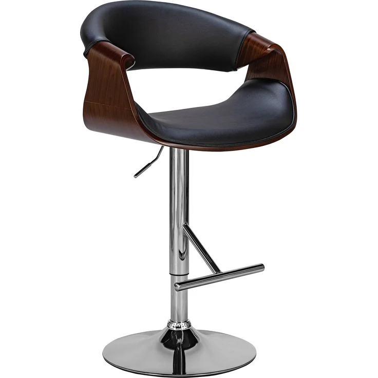 Barhocker GASEN - Kunstleder Walnuss/schwarz 60x52x95 cm | Barstuhl Höhenverstellbar Mit Lehne Drehbar Tresenhocker Tresenstuhl Kneipenhocker – Bild 1