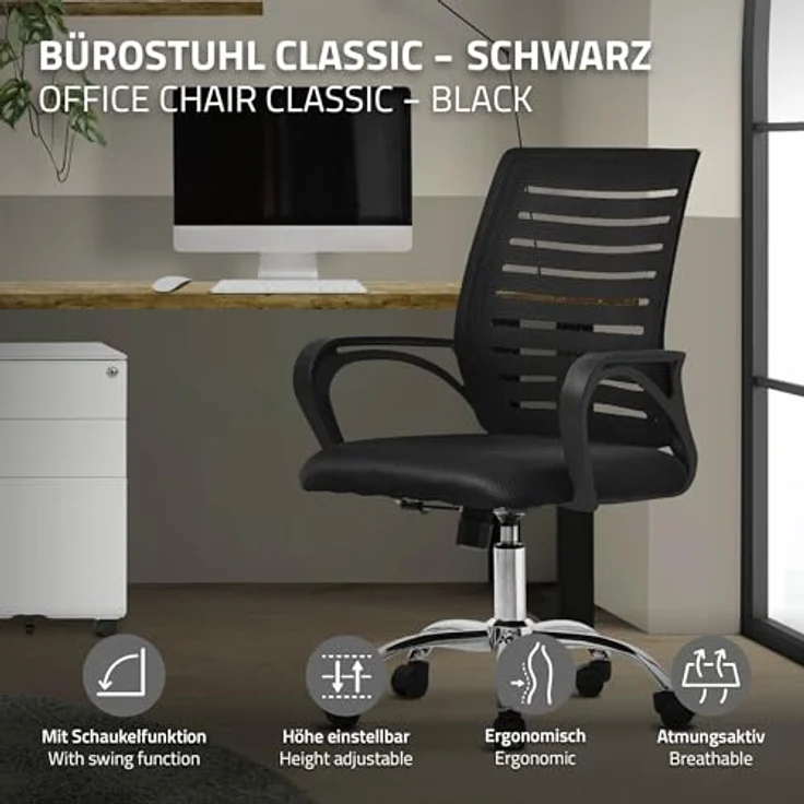 ML-DESIGN Schreibtischstuhl, Höhenverstellbarer Drehstuhl mit atmungsaktiver Netzrückenlehne, schwarz, 1-Sitzer, 54x99x59 cm, bis 130 kg Belastbarkeit – Bild 3