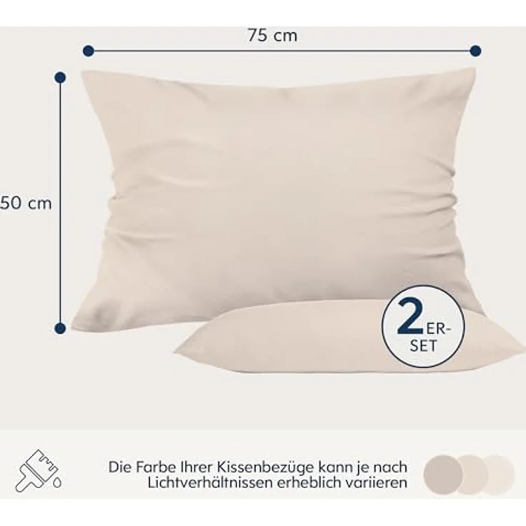 Dreamzie Kissenbezug 50x75 Beige 2er Set Mikrofaser Oeko-TEX Zertifiziert Kopfkissenbezug 50x75 Weich – Bild 2