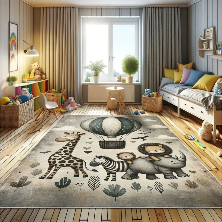 Abakuhaus Teppich Dekorativer Teppich für Wohnzimmer und Schlafzimmer, rechteckig, Tiere Nostalgie Tierfreunde – Bild 2