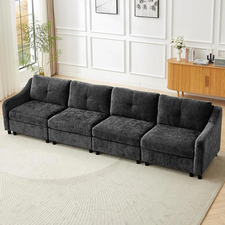 Ecksofa Schlaffunktion Kordsofa L Form 251cm Grau 4 Sitze – Bild 4