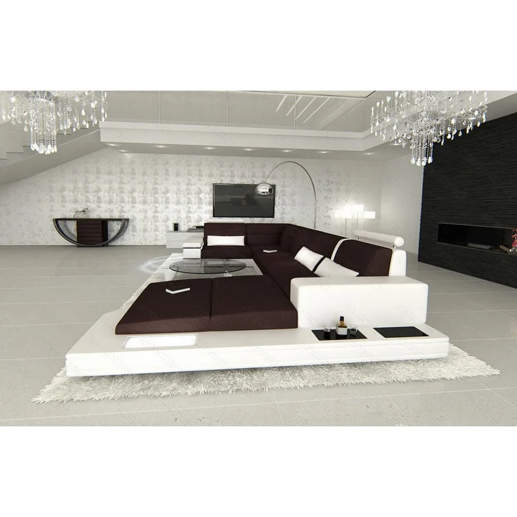 Stoff-Wohnlandschaft Messana U-Form Materialmix - Mikrofaserstoff - Mokka-Weiß - Rechts – Bild 5