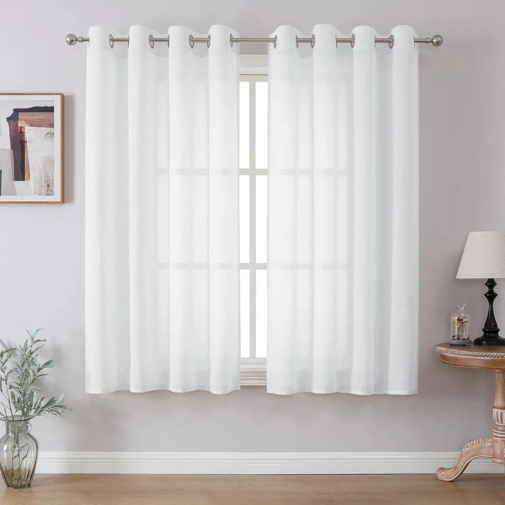 CUCRAF Leinenoptik Weiß Voile Vorhänge mit Ösen Halbtransparent Gardine für Schlafzimmer Wohnzimmer H175 x B140cm 2er Set – Bild 1