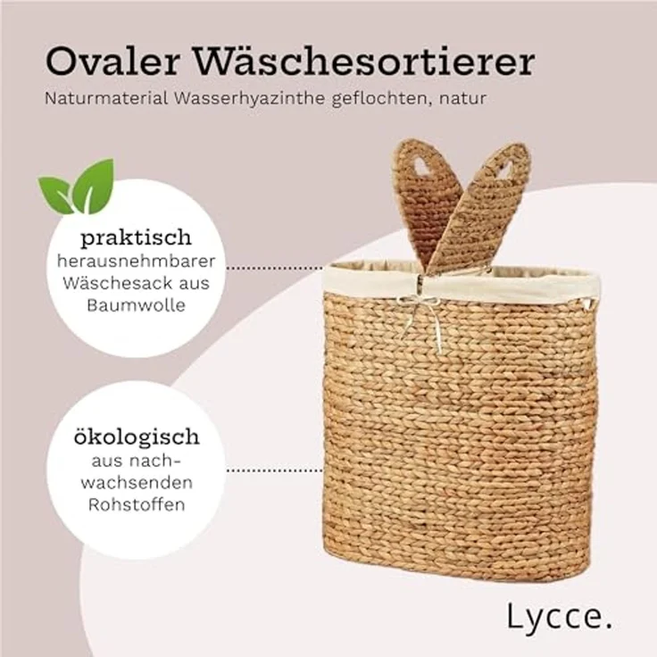 Lycce Wäschesortierer Lycce Wäschekorb 2 Fächer, Wäschebox mit Deckel und Wäschesack, 46 Liter, 2 Fächer, Deckel – Bild 2