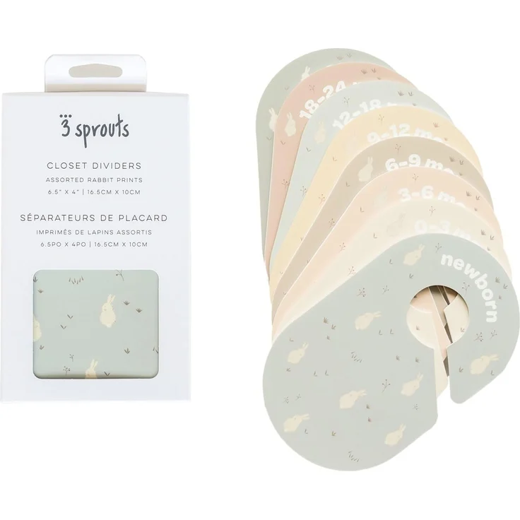 3 Sprouts - Größentrenner Baby für Kleiderstange, Grössentrenner Baby, Doppelseitiges Babykleidung Schrankteiler für Neugeborenen – Kaninchen – Bild 5