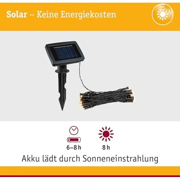 Paulmann 94877 Solar Lichterkette Aurinka IP44 3000K 60x3lm Schwarz – Bild 2
