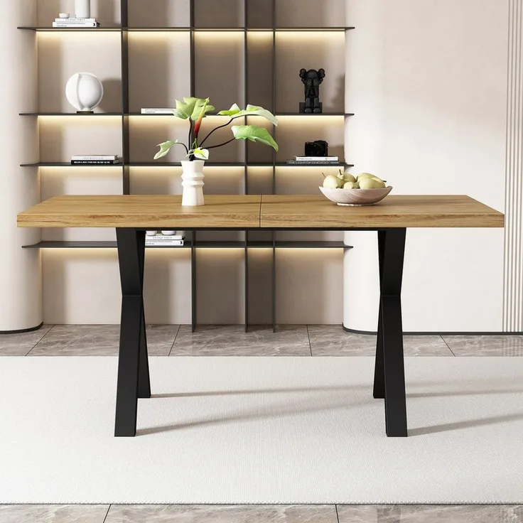 SOFTWEARY Esstisch (Holzoptik, 1-St, 140/80/76 cm), Metallgestell