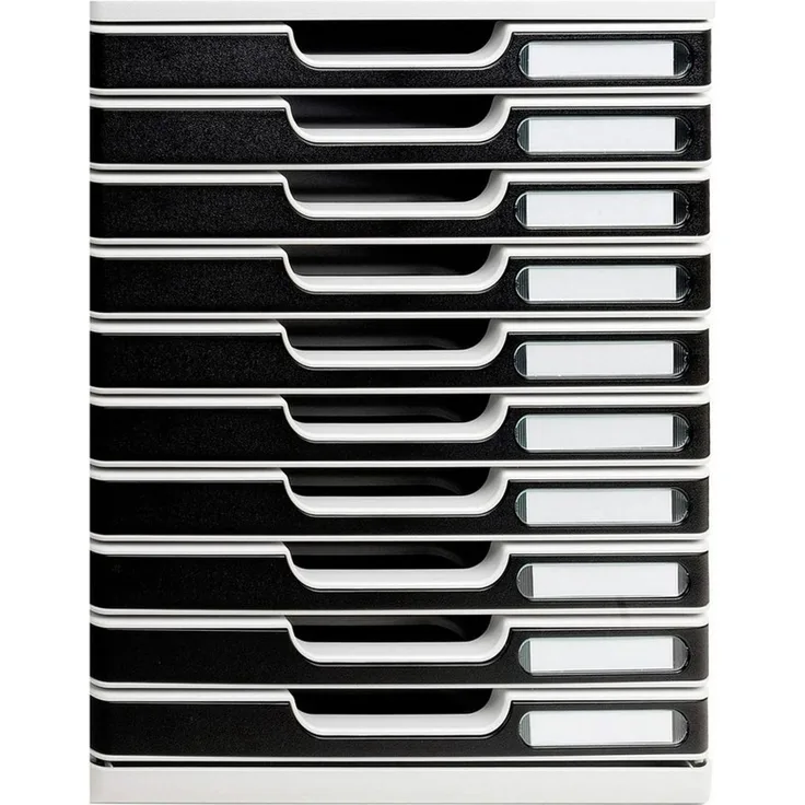 Exacompta Schubladenbox Modulo A4 10 Fächer Classic lichtgrau/schwarz