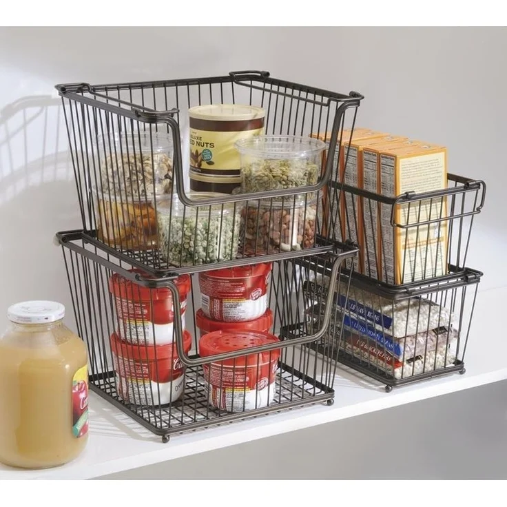 mDesign Stapelkorb Gitterbox Aufbewahrungskorb Henkel Organizer Metall Bronze – Bild 5