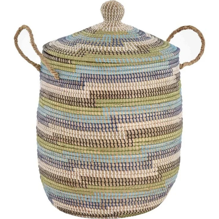 Krines Home Wäschekorb Wäschekorb Wäschesammler mit Deckel Dekokorb Aufbewahrungs-Box, Allzweck-Korb Natur Seegras mit bunten Wicklungen – Bild 5