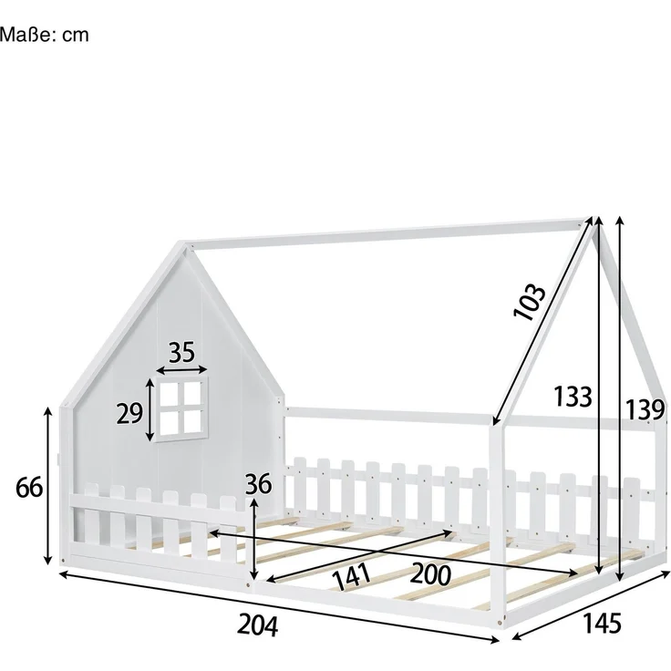 Hausbett mit Lattenrost und Rausfallschutz, 140x200 cm, Kinderbett, Kiefer – Bild 5