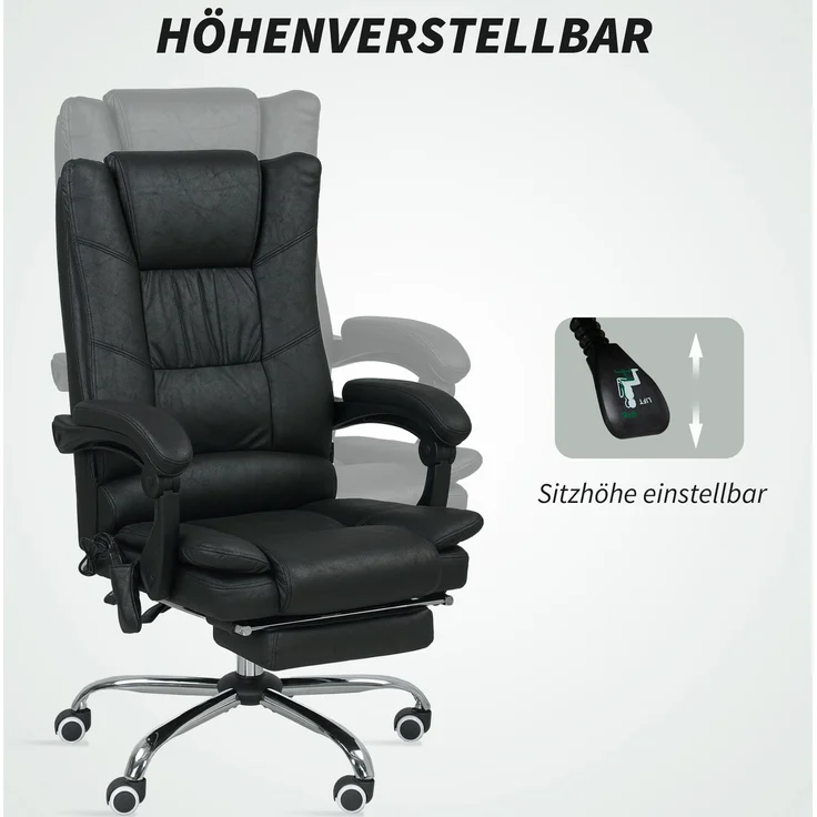 Massagstuhl Bürostuhl mit Massagefunktion, inkl. Fußstütze, höhenverstellbar, 64 cm x 70 cm x 118 cm, Schwarz--Schwarz--118x70x64cm--YOUDENOVA – Bild 7