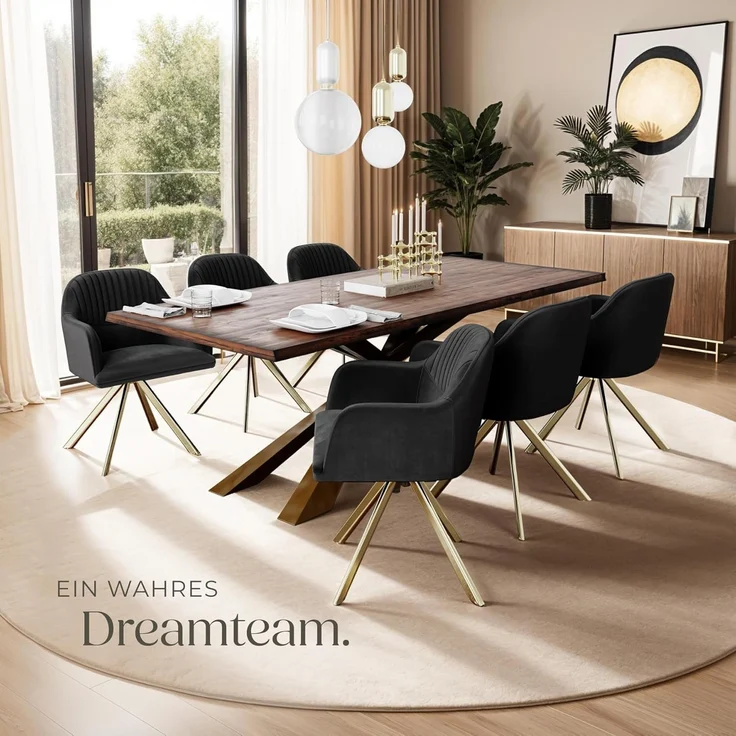 tectake Esszimmerstuhl Samt-Drehstuhl (4er Set, 4 St), gepolstert – Bild 2