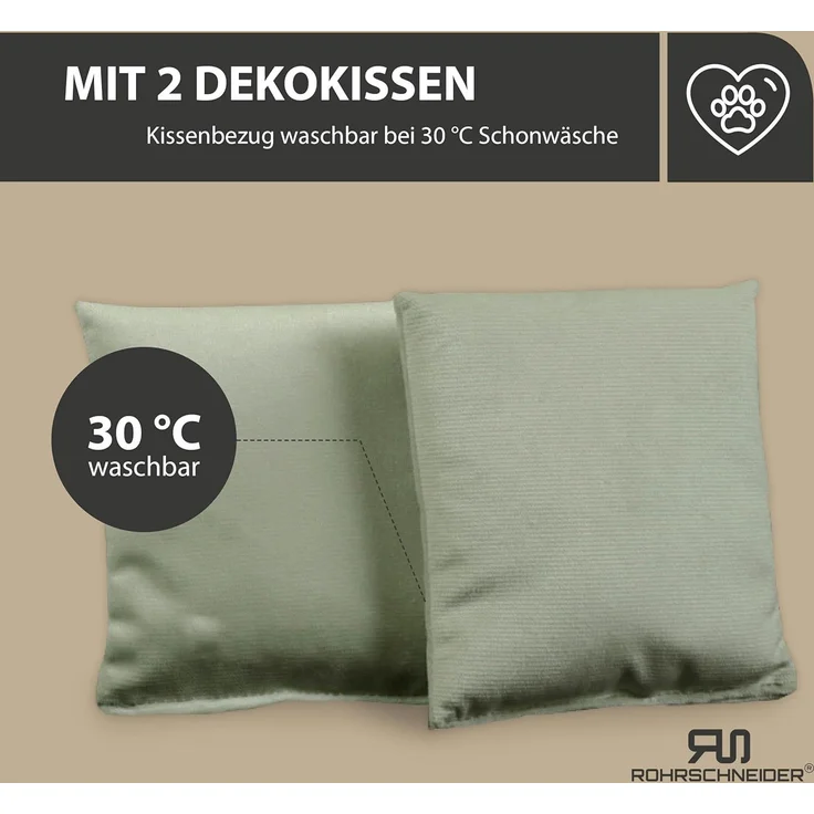Rohrschneider Tiersofa Hundesofa Cord hoher Rand, waschbarer Bezug 4 Farben, robuster Cordstoff aus 100% Polyester, inkl. 2x Dekokissen – Bild 7