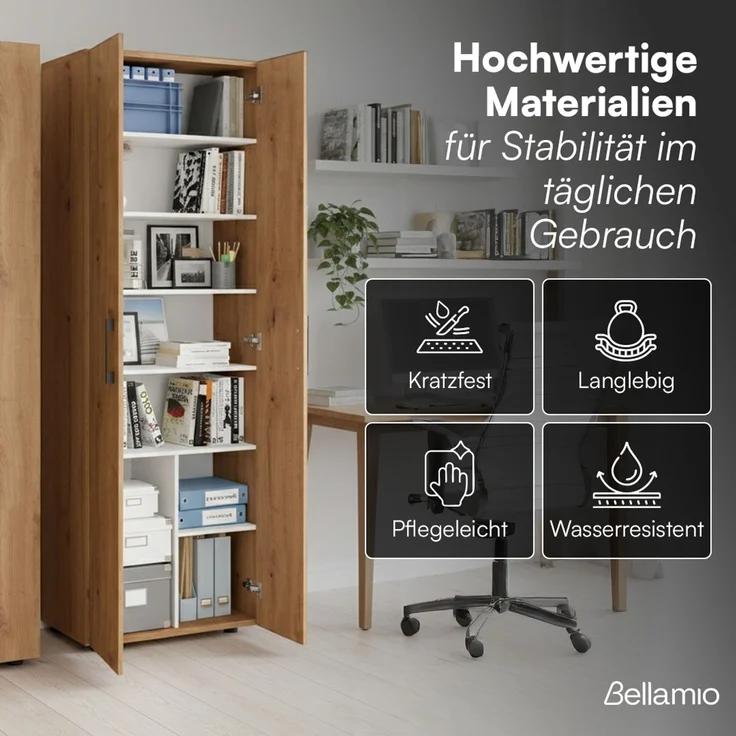 Bellamio 'Apol' Mehrzweckschrank, Eichenoptik, 176x33x60 cm, Aktenschrank mit 8 Ablagefächern – Bild 6