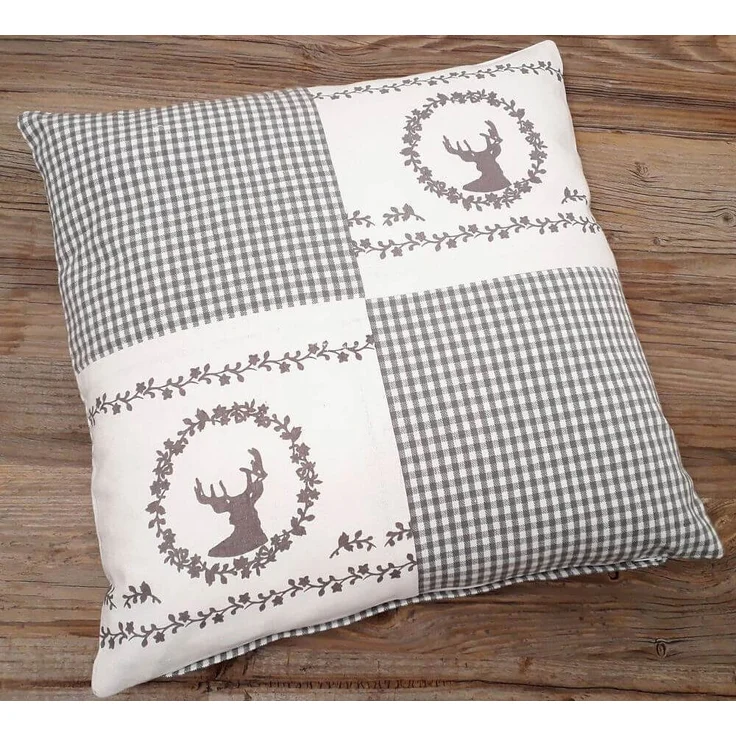 matches21 HOME & HOBBY Kissenbezüge Kissen-Bezug 40x40 cm Hirsch Landhaus-Stil grau weiß Baumwolle, (1 Stück), Wohnzimmer Kissen-Hülle als Deko-Kissen Zier-Kissen Sofa-Kissen – Bild 1