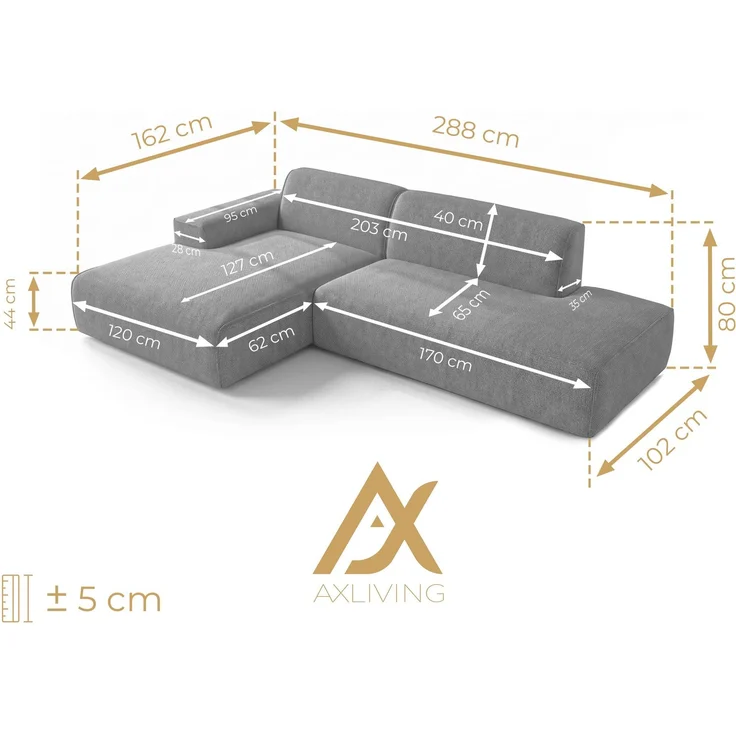AX LIVING Ecksofa Modern Didim Duo 288 cm Weiß Chenille Eckcouch L – Bild 5