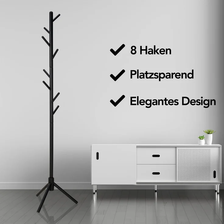 Brixy Garderobenständer - Stehgarderobe - 8 Haken - 175 cm - Garderobenständer Holz - Garderobenständer - Schwarz – Bild 10