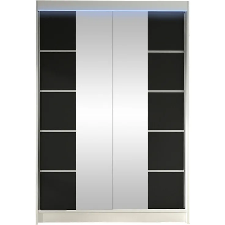 Kleiderschrank Lino V, mit RGB LED Beleuchtung, Farbe: Weiß / Schwarz