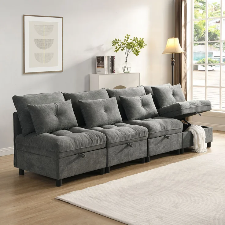 ZUBALIYA Wohnlandschaft, mit Stauraum, mit Chenille - Bezug, mit Samtbezug, mit Knopfheftung, modular aufgebaut – Bild 2