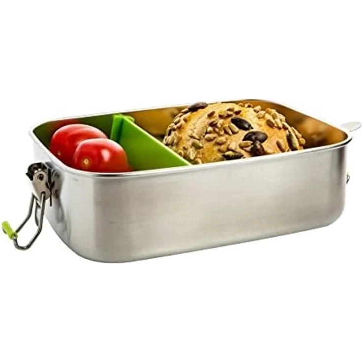 Centi Frischhaltedose 1L Brotbüchse Frühstücksbox, Edelstahl, (2er-Set), mit Fächern und Verschluss – Bild 6