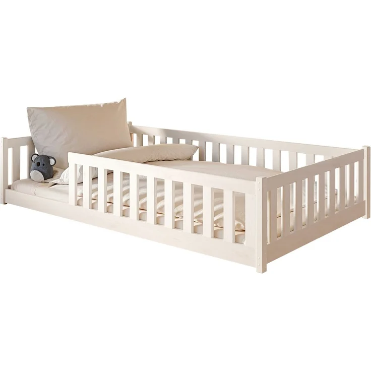 Kids Collective Kinderbett Bodenbett 120x200 cm mit Rausfallschutz & Lattenrost Montessori Bett Bed Gitterbett Kinder Jugendbett Einzelbett | weiß weitere Größen 80x160 | 90x200 | 140x200 cm – Bild 2