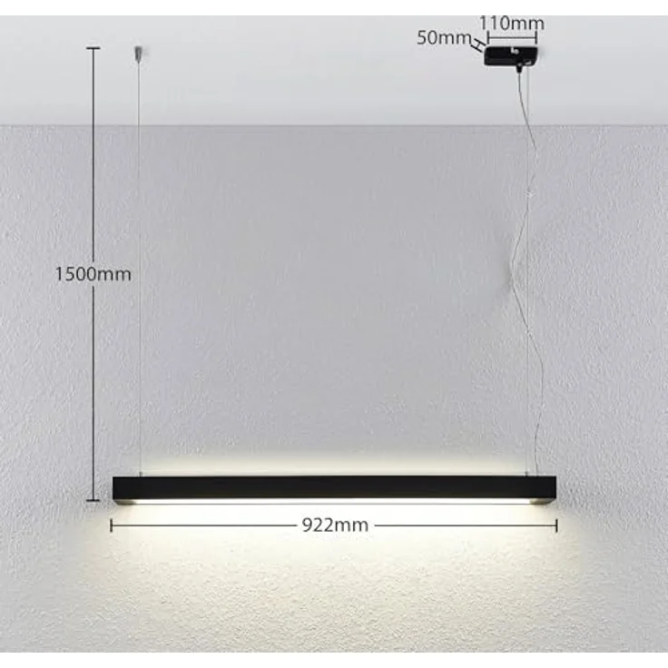 Arcchio LED Pendelleuchte Büro, 92 cm, schwarz, 16W, 2200lm, 4000K, blendfreies Licht für Schreibtisch und Arbeitsplatz – Bild 4