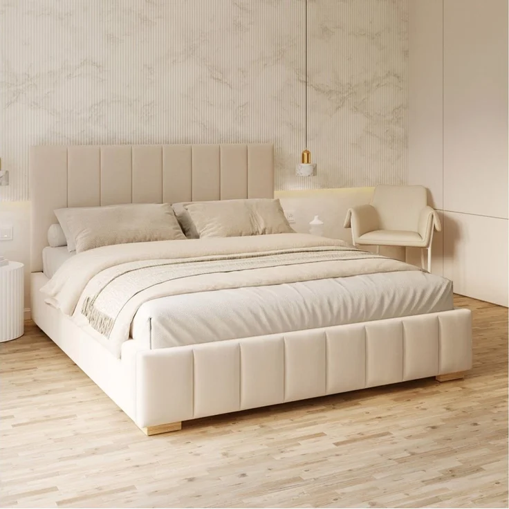FDM Polsterbett modern mit Bettkasten MADE IN EU - mit hochwertigem Velours Bezug (verfügbar 90x200 120x200 140x200 160x200 180x200cm, Bettrahmen, Bett, mit großen gepolsterten Kopfteil, mit Bettkasten zum aufklappen), Hebbarer Metallrahmen, Bettkasten... – Bild 1