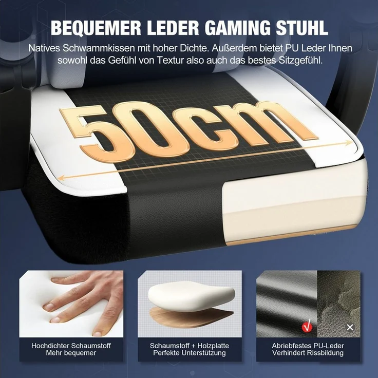 Hiazurm Gaming-Stuhl Gaming Stuhl Chair Gamer Sessel - Ergonomischer Gamer Stuhl (Tragkraft 150 Kg), Gamingstuhl mit Fußstütze Kopfstütze und Lordosenstütz PC Sessel – Bild 3