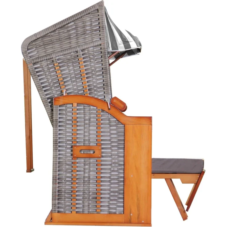 Strandkorb Hanse Ostsee Klassik XXL 2 Sitzer - Grau Weiß Blockstreifen, 137 x 166 x 78 cm – Bild 4