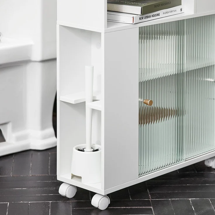 SoBuy BZR117-W Toilettenschrank mit Toilettenpapierhalter, MDF, Lackiert, Weiß, 60 x 71 x 44 cm – Bild 4