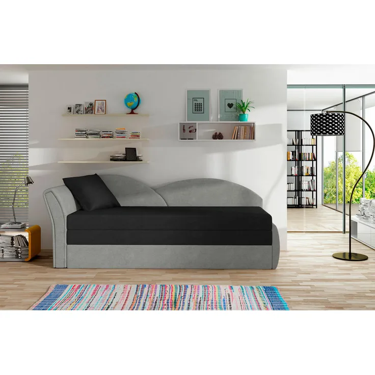 MID.YOU Récamiere, Schwarz und Hellgrau, Textil, 218x80 cm für das Wohnzimmer