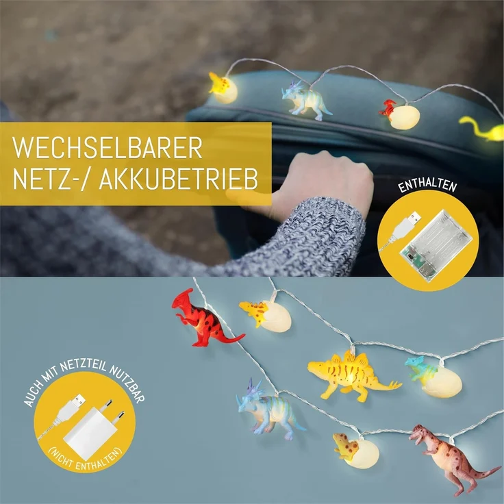 COZY HOME LED-Lichterkette Dino Lichterkette Batterie und Stecker -, 12 LED Figures I Warmweißes LED-Licht I Dino Design I EU-Konformität – Bild 5