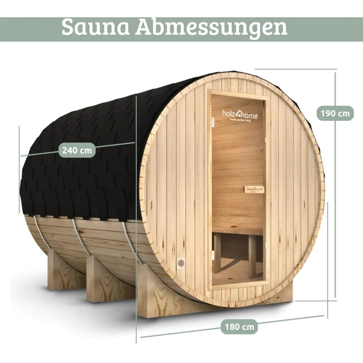 DELUKE® Fasssauna Outdoor mit Elektroofen PIET - für 6 Personen, inkl. Saunazubehör | Außensauna Gartensauna Saunafass | Selbstmontage – Bild 2
