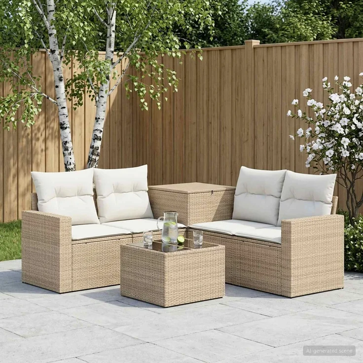vidaXL Sofa Set 6 stk. Beige und Cremeweiß Polyrattan und Stahl 3447414 – Bild 1