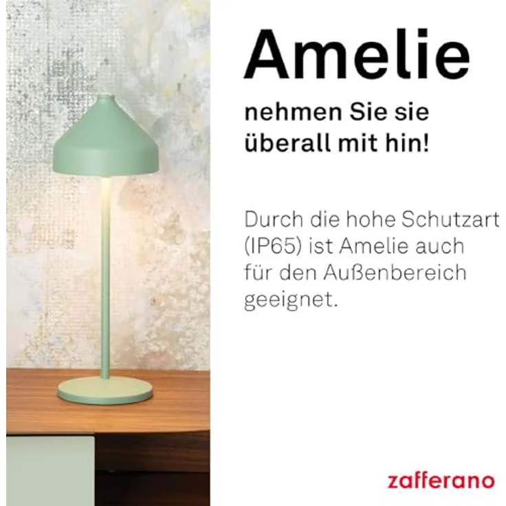 Zafferano, Amelie Lampe, Wiederaufladbare und Kabellose Tischlampe mit Touch Control, Geeignet für den Innen- und Außenbereich, Dimmer, 2200-3000 K, Höhe 34 cm, Farbe Schwarz – Bild 4