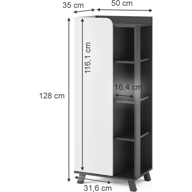 Midischrank Karen Anthrazit/Weiß 50 x 128 cm mit Tür und offenen Fächern Vicco – Bild 2