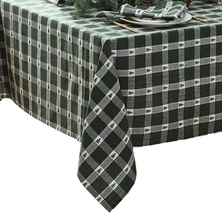 Elrene Home Fashions Sherwood Tree Dobby Tischdecke für Weihnachten/Feiertage, Baumwolle, rechteckig, 152,4 x 304,8 cm, Grün – Bild 2