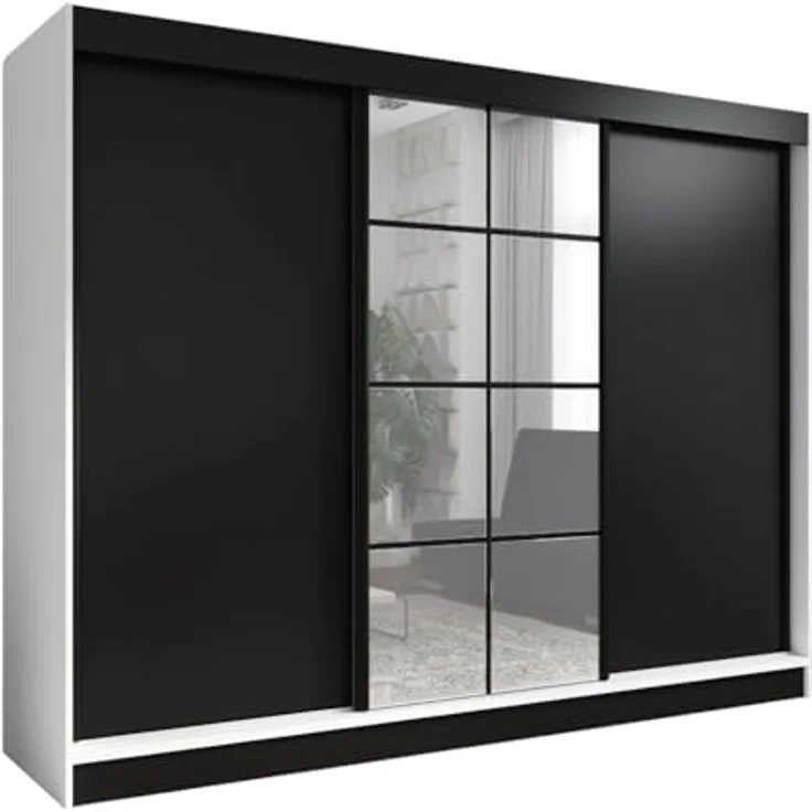 A&J MöbelLand GmbH Schwebetürenschrank ORAVELLE 3-türiger Kleiderschrank mit Spiegel, 4 Schubladen (Kostenlose Lieferung – nur für kurze Zeit! TOP ANGEBOT! Geräumiger Schrank mit einer Breite von 200 cm und Spiegel, ideal zur Aufbewahrung von Kleidung ... – Bild 2