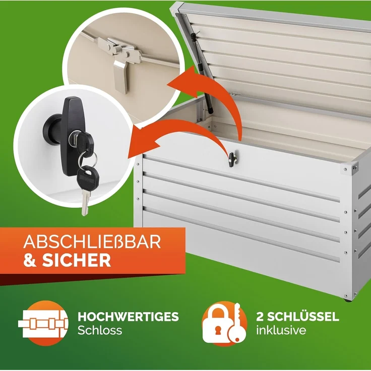 Gardebruk Gartentruhe aus pulverbeschichtetem Metall, 360L, abschließbar, weiß, 120 x 62 x 63 cm – Bild 4