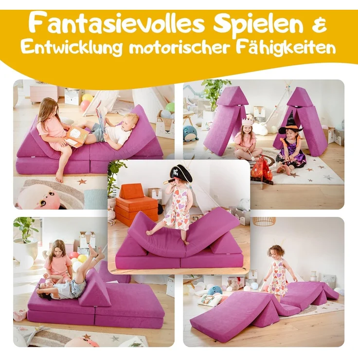 Linodino Kindersofa Spielsofa I aus Schaumstoff Bausteine I Spielcouch für Kinder, Wasserfeste Unterbezüge, Waschbare Chenille Bezüge 30° – Bild 2