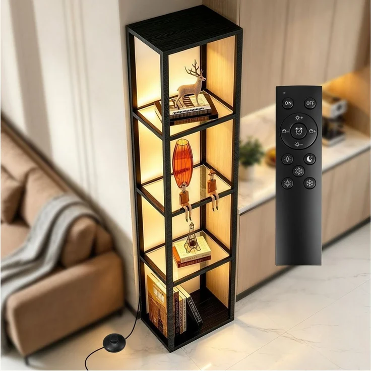 XERSEK Glasvitrine 5 Etagen Vitrine mit Dimmbar LED Beleuchtung Standregal 39×30×168cm (Stufenlos Dimmbar per Fernbedienung & Fußsteuerung) für Sammlerstücke, Wohnzimmer, Schlafzimmer, Schwarz – Bild 1